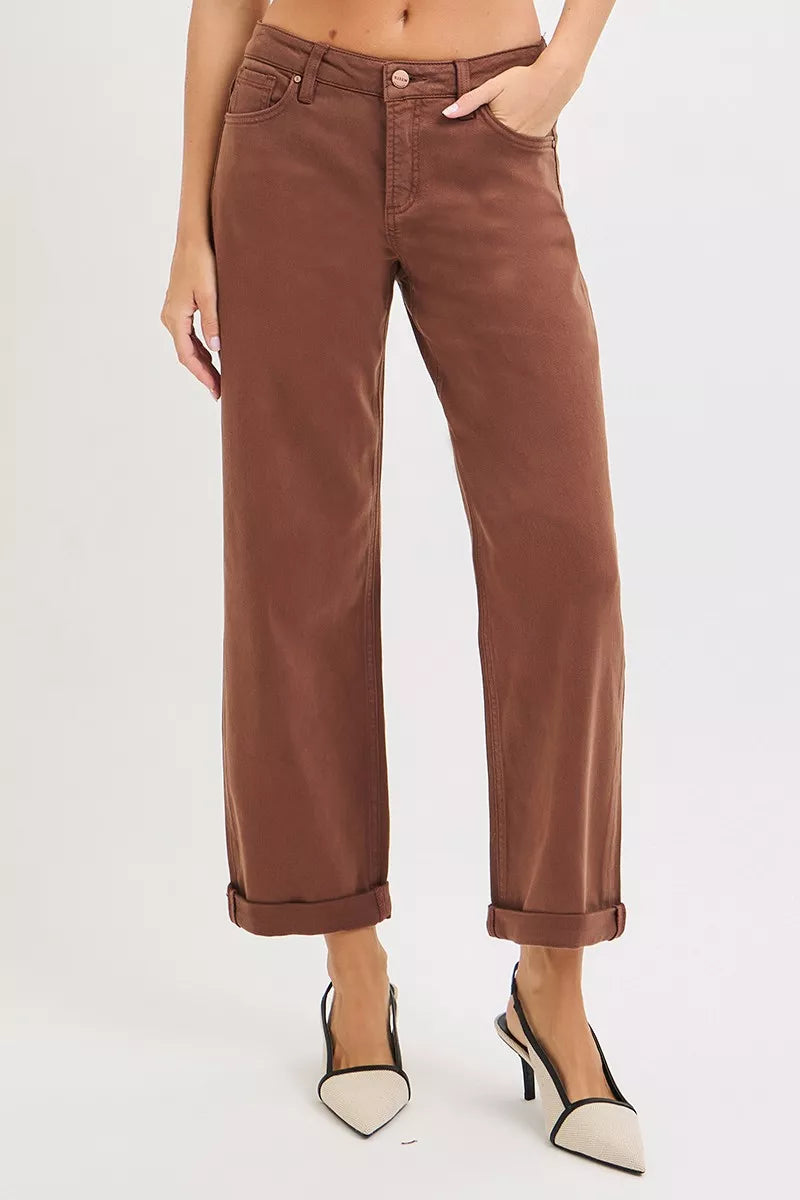 Risen Mid Rise Tummy Control Ankle Barrel Baggy Pants