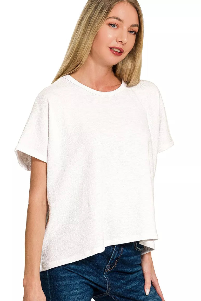 Zenana Cotton Slub Oversized Tee in White