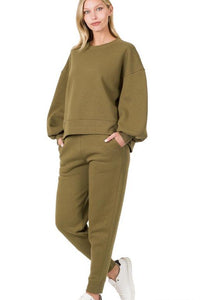 Balloon Sleeve Sweatshirt &amp; Sweatpants Lounge Set