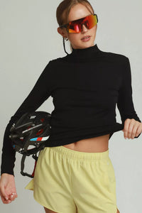 Umgee Black Long Sleeve Mock Neck Top