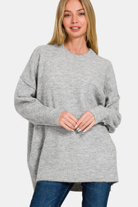 High-Low Hem Drop Shoulder Melange Sweater