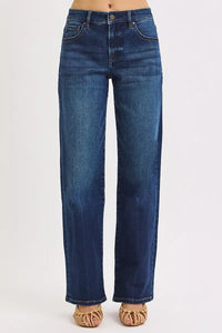 Risen Mid Rise Dark Wash Wide Baggy Jeans