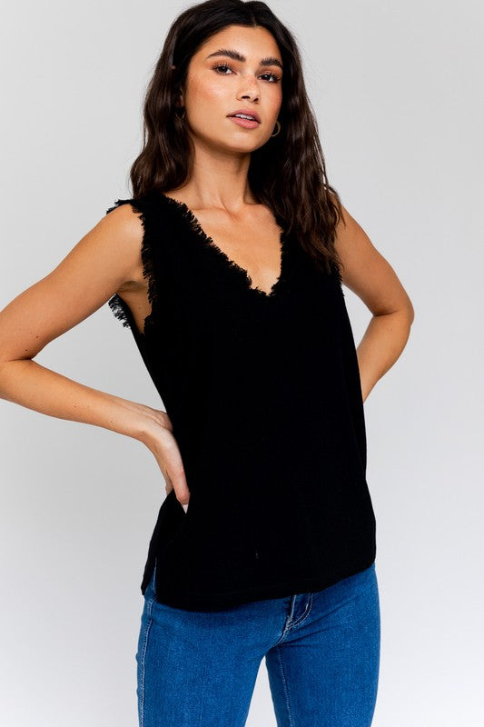 Ribbed Double Strap Tank Top - Black