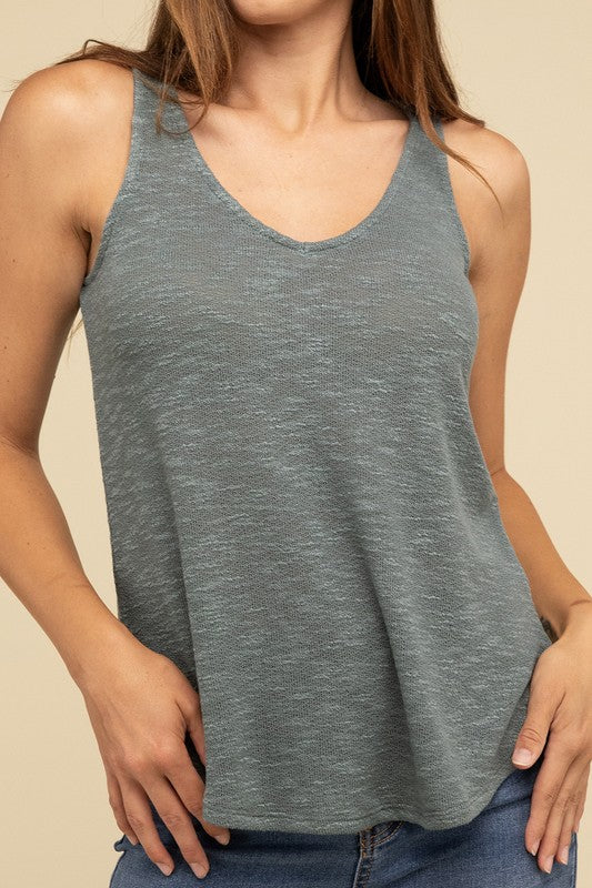 Textured V-Neck Tank Top