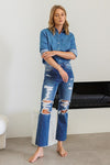 Flying Monkey Distressed High Rise Relaxed Straight Jeans