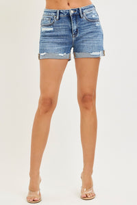 Risen Mid Rise Cuffed Denim Shorts