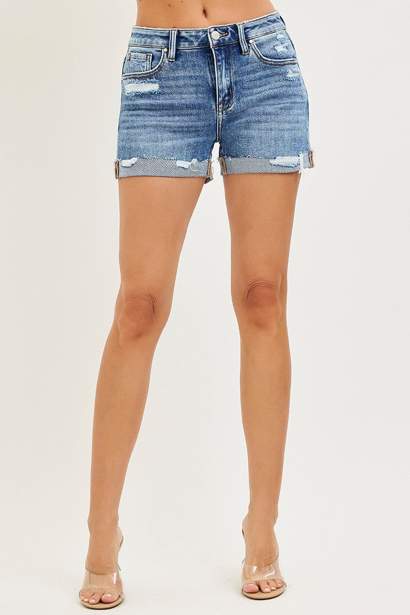 Risen Mid Rise Cuffed Denim Shorts