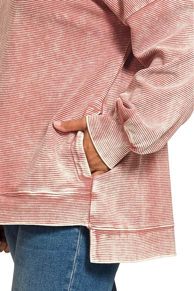 Acid Washed Double Ribbed Hi-Low Pullover Sweatshirt in Winter Rose
