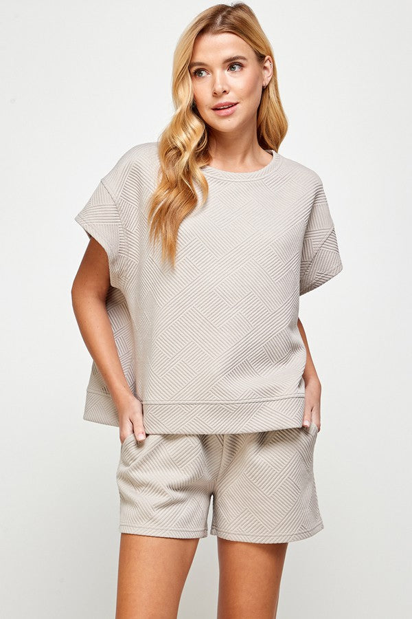 Textured Two Piece Lounge Set - Oatmeal