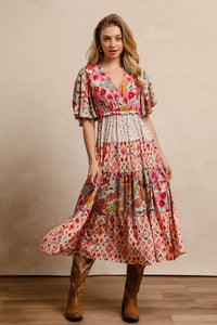 Bibi Floral Print Mix Midi Dress