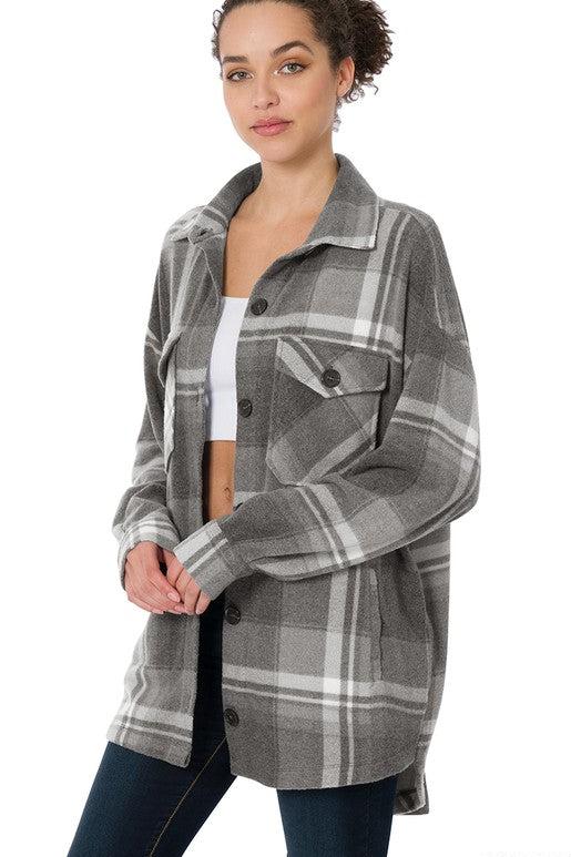 Cozy Season Grey Plaid Shacket 