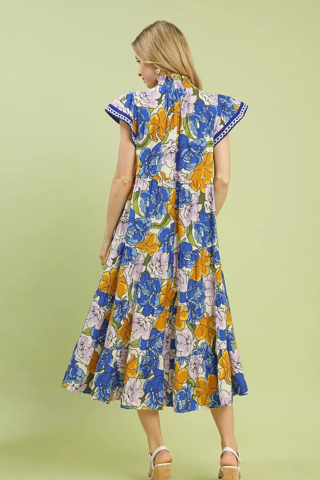 Umgee Blue Floral Tiered Midi Dress