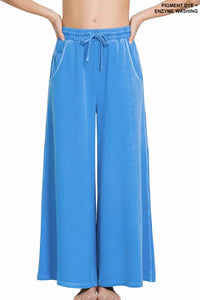 Zenana French Terry Pigment Dye & Enzyme Wash Wide Leg Pants