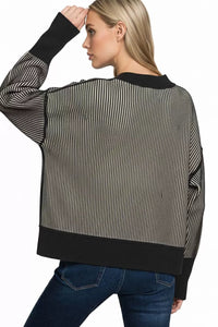 Zenana Ribbed Exposed Seam Two Tone Sweater in Black