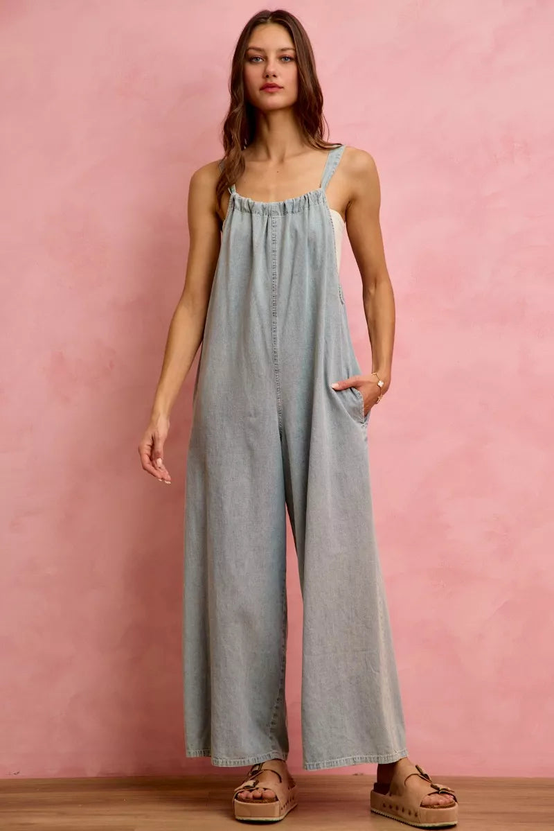 Wide Leg Lightweight Denim Overalls