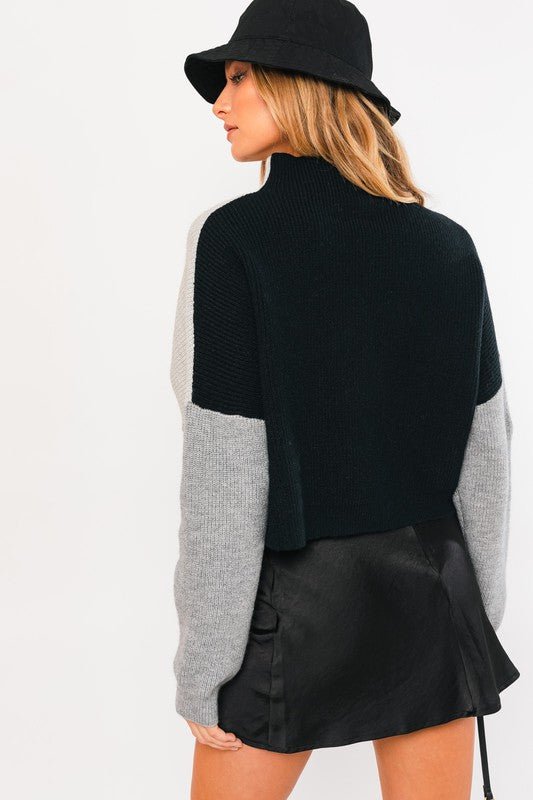 Color Block Cropped Oversized Sweater