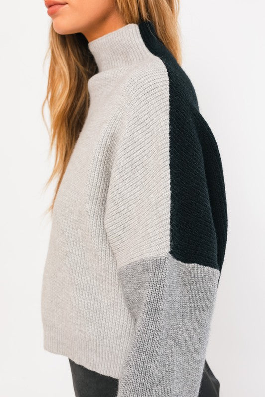 Color Block Cropped Oversized Sweater