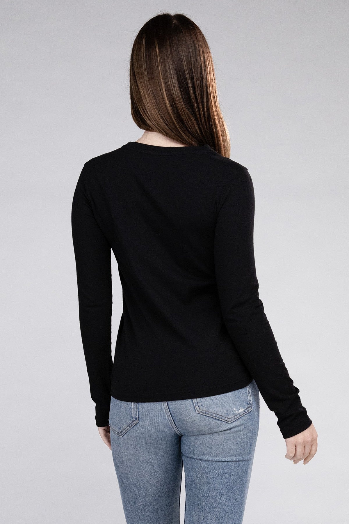 Let's Layer Cotton Crew Neck Long Sleeve T-Shirt - Black