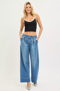 Risen High Rise Pleated Wide Leg Jeans PW21545