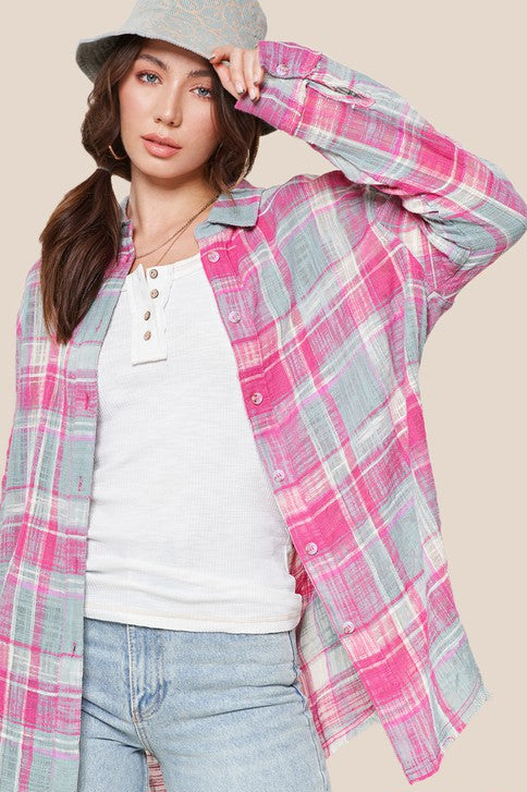 Peony Cotton Gauze Button Down Top