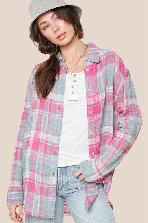 Peony Cotton Gauze Button Down Top