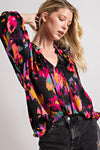 Abstract Watercolor V-Neck Blouse