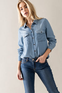 Carefree in Chambray Button Down Top
