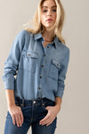 Carefree in Chambray Button Down Top