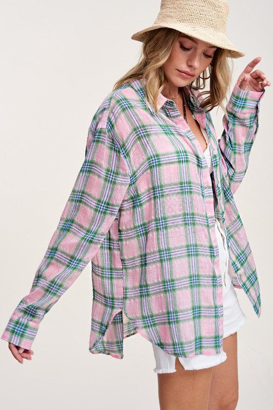 Summer Breeze Lightweight Plaid Button Down Shirt