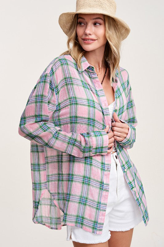 Summer Breeze Lightweight Plaid Button Down Shirt