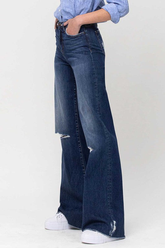 Flying Monkey High Rise Distressed Wide Leg Jeans