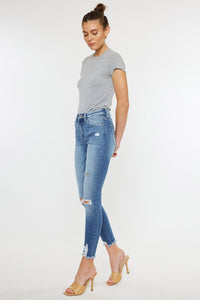Kancan High Rise Distressed Fray Hem Skinny Jeans
