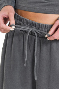 Zenana Washed French Terry Pullover & Pants Set in Black
