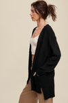Cable Knit Trim Open Front Long Cardigan