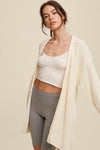 Cable Knit Trim Open Front Long Cardigan