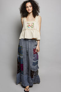POL One of a Kind - Printed Patchwork Embroidered Ruffled Skirt