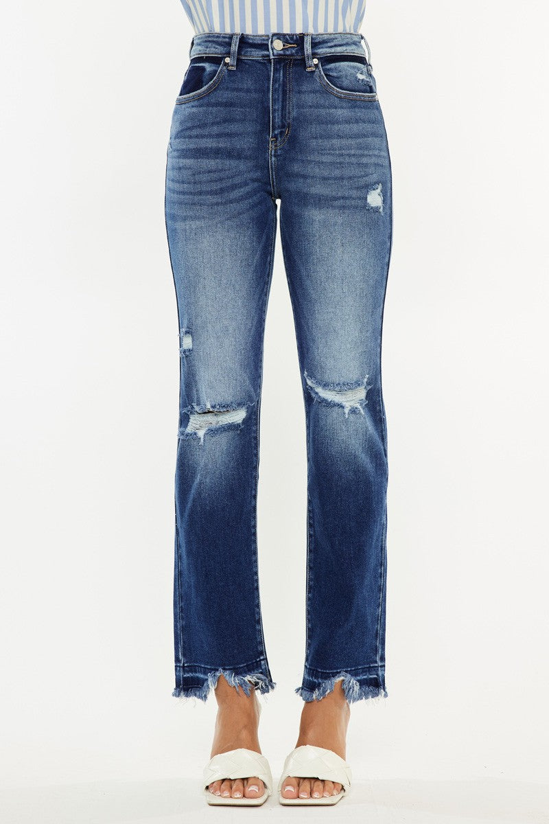 Kancan High Rise Distressed Slim Straight Jeans