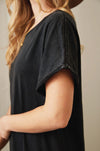 Vintage Black Mineral Washed Cotton Jersey Casual Midi Dress