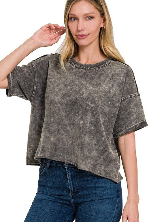 Sunny Days French Terry Acid Wash Crop Top