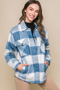 Fleece Lined Plaid Button Down Jacket 