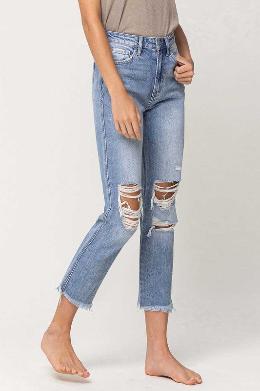 Flying Monkey High Rise Distressed Straight Jeans