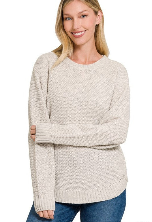 Cozy Season High Low Waffle Sweater Pullover