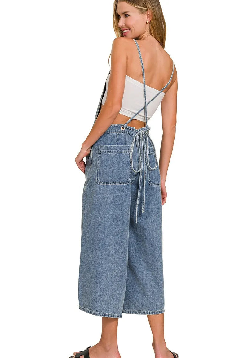 Wide Leg Medium Washed Denim Overalls