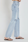 Risen High Rise Light Wash Distressed Wide Leg Jeans