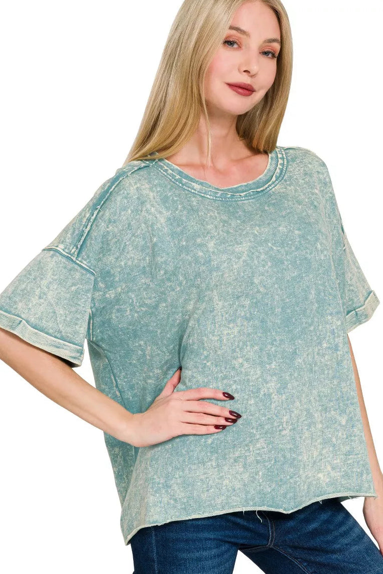 Zenana French Terry Acid Washed T-Shirt