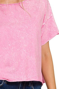 Zenana Washed Crew Neck Short Sleeve Crop Boxy Tee