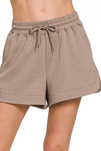 Zenana Scuba Elastic Waistband Shorts with Pockets in Cocoa