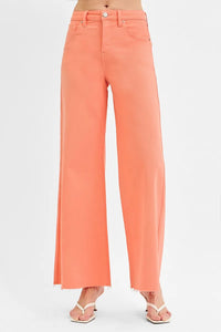 Risen High Rise Tummy Control Wide Leg Coral Palazzo Jeans