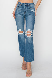 RISEN High Rise Distressed Raw Hem Straight Jeans