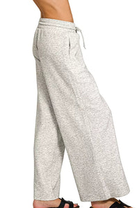 Zenana Heather Grey Scuba Drawstring Wide Leg Pants